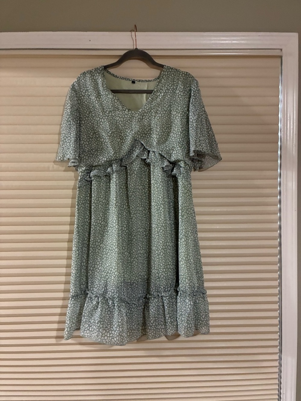 Light Sage Green Floral Ruffle Women’s Dress
